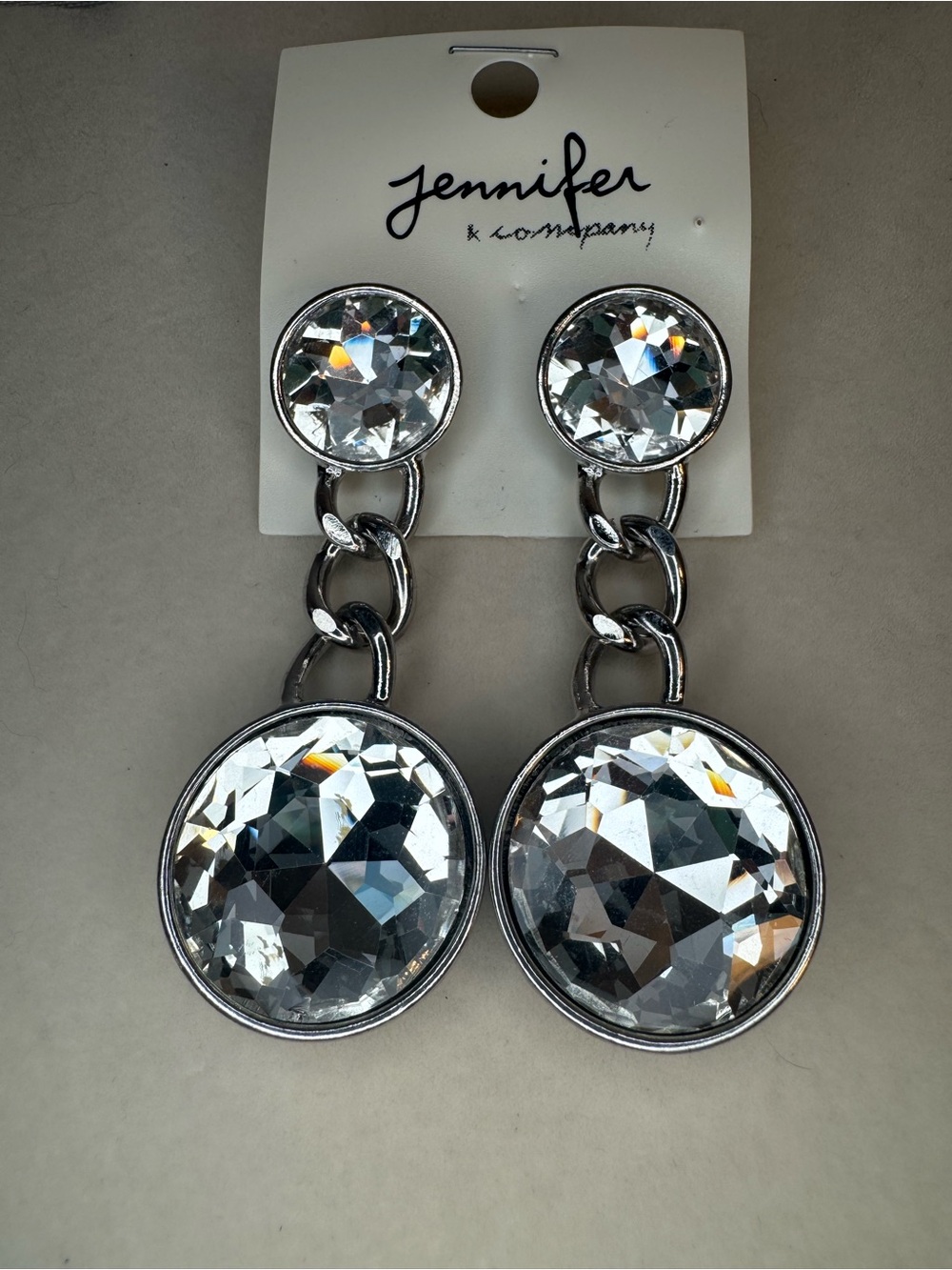 New Jennifer & Company Chunky Silver-Tone Clear Crystal Drop Earrings